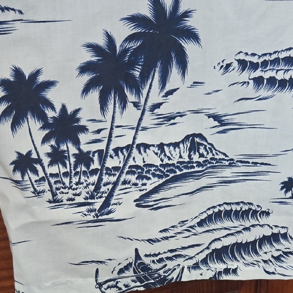 Blue and White Casual Button Down Shirt with Tropical Print - Picture 7 of 9